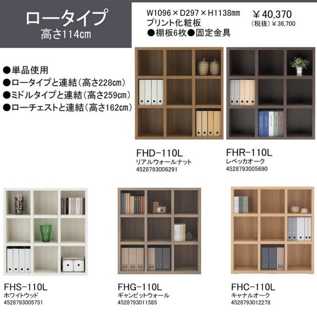 ミドルシェルフ ラチス A4ファイル収納 業務用 幅110cm 高さ145cm 完成品 オープンラック 頑丈 本棚 リアルウォールナット色 FFD-110M