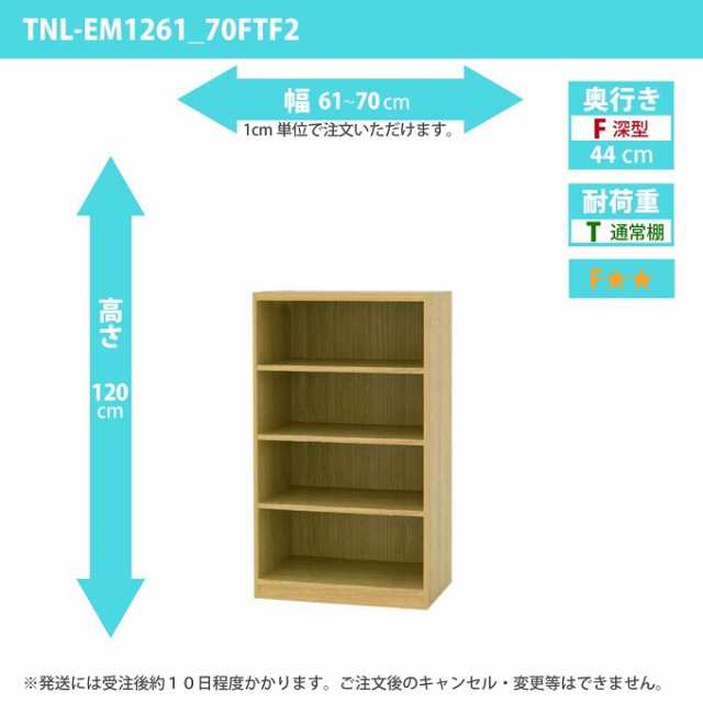 タナリオ 幅61から70cm 奥行44cm 高さ120 TNL-EM1261_70FTF2 奥深型 オーダー 国産 多目的棚 収納家具 フリーシェルフ 全段可動