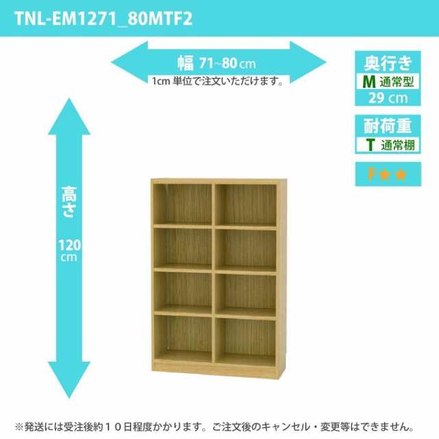 タナリオ 幅71cm-80cm 奥行29cm オーダー 高さ120cm 多目的家具 整理収納 ワイドラック 全段可動 通常奥行 TNL-EM1271_80MTF2