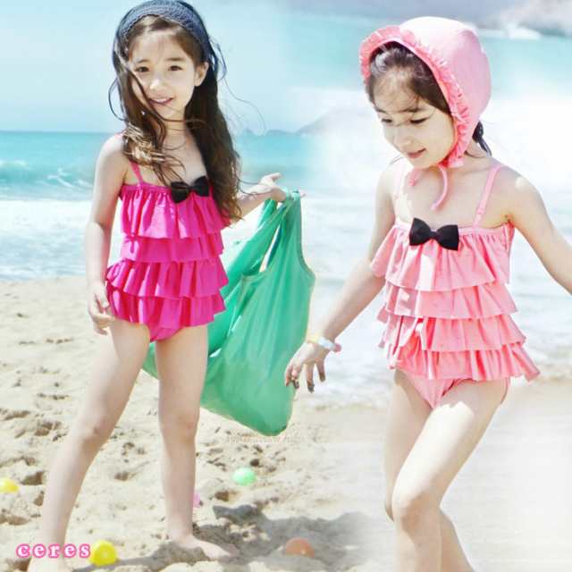 子供水着 女の子 ワンピース 韓国水着 キッズ 二点セット キャップ付き 帽子セット フリルの通販はau Wowma Ceres