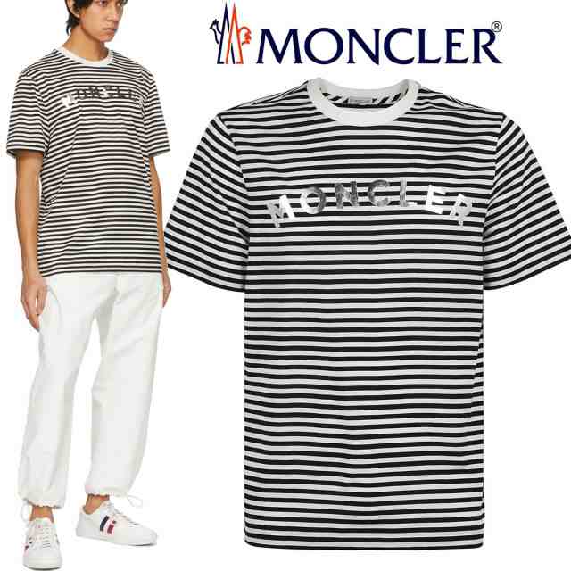 送料無料 180 MONCLER モンクレール 8C7E010 829GR ボーダー柄 ロゴ T