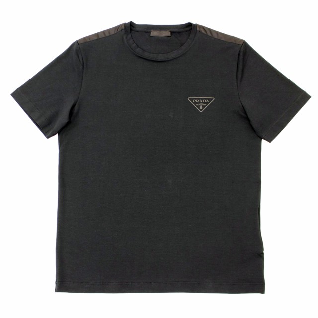 送料無料 2 PRADA プラダ UJN880 1U1R ブラック Tシャツ カットソー 半袖 ロゴ