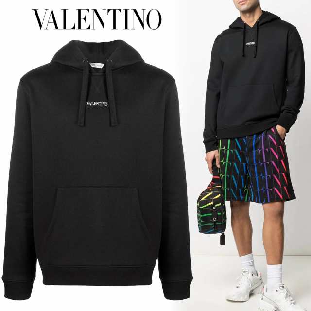 送料無料 4 VALENTINO ヴァレンティノ VV3MF14F73C 0NI ブラック ロゴプリント パーカー フーディー