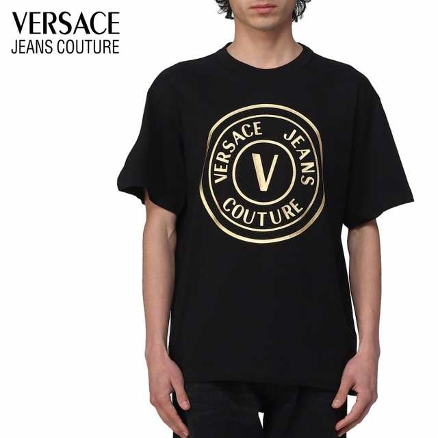 送料無料 2 VERSACE JEANS COUTURE 74GAHT05 CJ00T ブラック Tシャツ