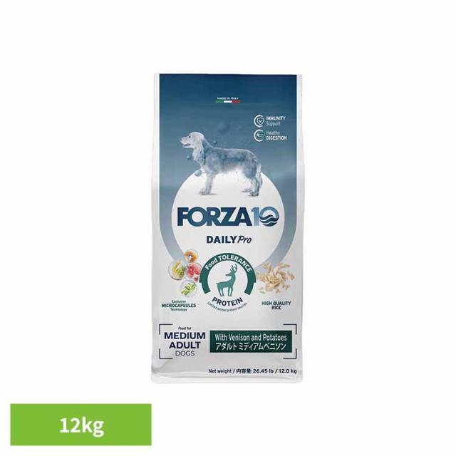 Forza10 Daily Pro アダルトミディアム ベニソン 12kg【B】 ナチュラル アレルギー 鹿肉 免疫 炎症 米 プレミアム 中粒 フード 犬 送料無料
