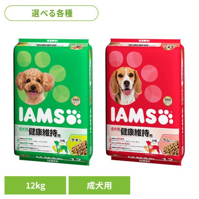 ドッグフード IAMS アイムス 成犬用 健康維持用 小粒 12kg ID521 マースジャパンリミテッド 犬 ドライフード マース 小粒 チキン ラム ライス 成犬期 食物繊維 免疫力 体重 消化吸収 送料無料