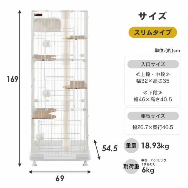 猫 ケージ 3段 スリム 幅69cm アイリスオーヤマ キャスター付き