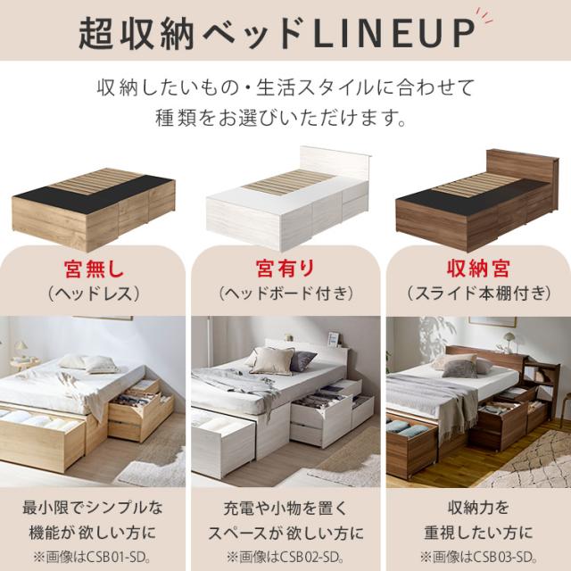 ＼組立設置サービス込み／ ベッド セミダブル 収納 大容量 超収納 引出し 5個 棚 2口コンセント付 スライド本棚 布団 洋服 小物収納 ベット フレーム ヘッドボード 宮付き ハイタイプ チェストベッド 新生活 超収納ベッド アイリスオーヤマ CSB03-SD * (HS)_1