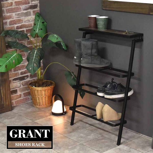 GRANT シューズラック GRSR-600 [代引不可]【B】 シューズラック 玄関収納 3段 幅60 収納 おしゃれ ヴィンテージ風 ビンテージ風 木製 アイアン 北欧 GRANT 送料無料の通販は
