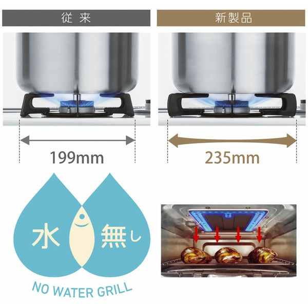 ガステーブル（ガス種 都市ガス・LPG） KG67BKL(13A) 全8種類 60cm天板 水無し片面焼グリル ワンピーストップ 左強火力 右強火力 ガスコンロ 都市ガス LPガス プロパン 送料無料