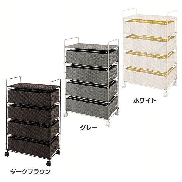 ランドリーラック RAN-2436DBR 全3色 ランドリー 収納 キャスター 引き出し チェスト ラタン調 水回り おしゃれ 隙間収納 サニタリー 送料無料