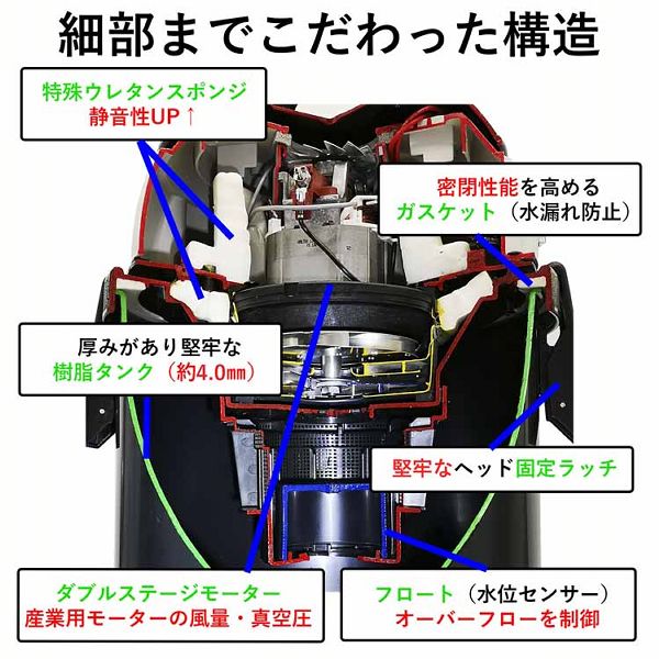 乾湿両用掃除機 ブラック/グレー WDV-15P CLEAN SELECT 掃除機 乾湿両用 業務用 液体吸引 バキューム クリーナー キャニスター掃除機 クリーンセレクト プラスチックタンク 光触媒コーティング 送料無料_3