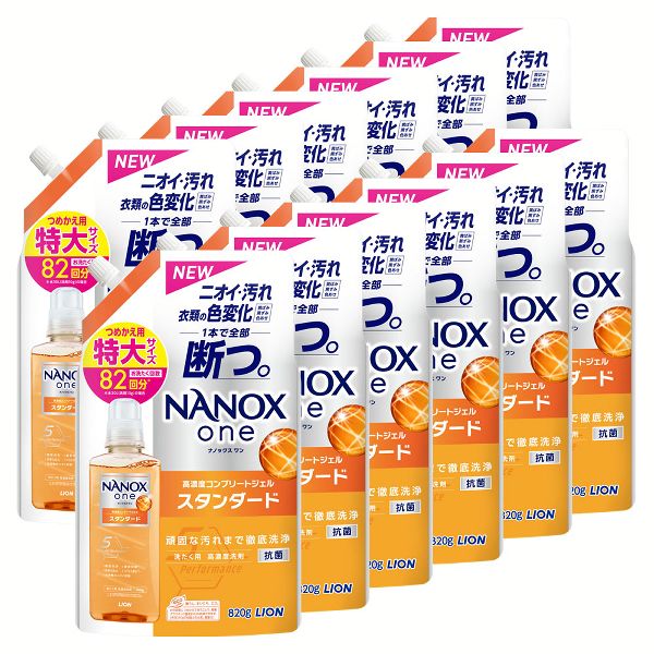 衣類用洗剤 日用消耗品 ナノックス 【12個セット】NANOXone スタンダード つめかえ用 特大 820g ライオン トップ 衣料用洗剤 徹底洗浄 nanox 洗濯洗剤 液体洗剤 消臭力 色変化防止 洗浄力 まとめ買い 送料無料