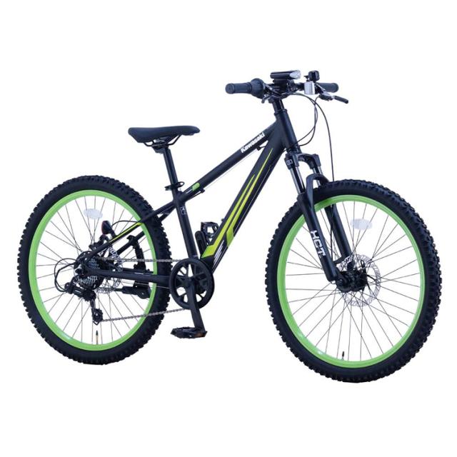 自転車 子供用 24インチ アルミ 【完成車】Kawasaki 24インチ ジュニアマウンテンバイク フラットブラック KASP247 [代引不可] 自転車 ジュニアサイクル 子供用 24インチ ブラック Kawasaki カワサキ ジュニアマウンテンバイク アルミ サスペンションフォーク 送料無料_1