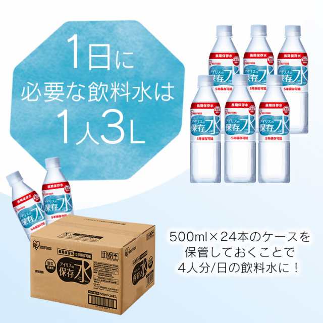 ☆10％OFFｸｰﾎﾟﾝ有り☆ 水 保存水 防災水 長期保存 500ml×24本 5年保存 長期保存水 アイリスの保存水 アイリスフーズ 備蓄 飲料水  の通販はau PAY マーケット 暮らし健康ネット館 au PAY マーケット－通販サイト