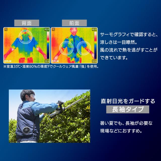 【フルセット】クールウェアWORK 長袖 CNW グリーン ブルー M L LL 送料無料 クール ウェア ジャケット 長袖 フード無し 作業着 ワーク 撥水 暑さ対策 涼しい 夏 アイリスオーヤマ
