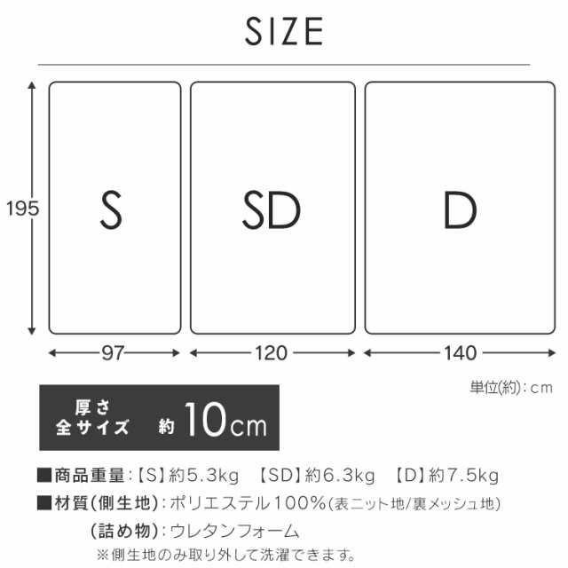 マットレス シングル 高反発 3つ折り マットレス かため 厚さ10cm