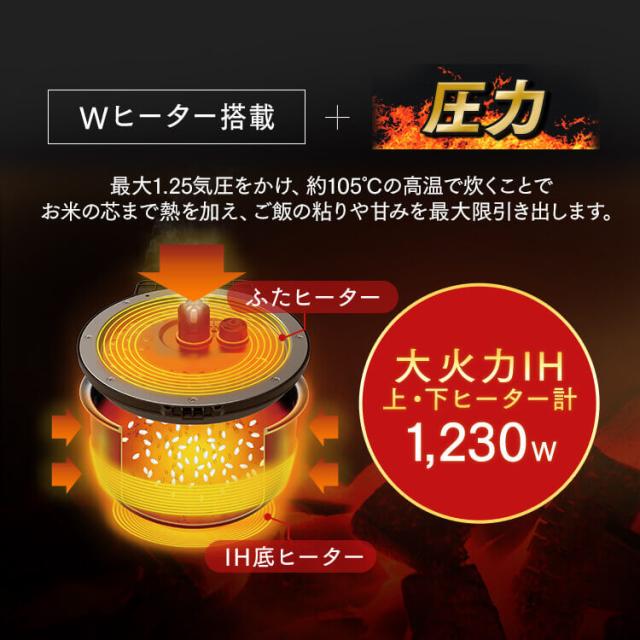 炊飯器 5.5合 一人暮らし 圧力IH アイリスオーヤマ アイリス 5合炊き 圧力炊飯器 圧力IH炊飯器 IH炊飯器 IH 炊飯ジャー 銘柄炊き 省エネ 早炊き ブラック 黒 RC-PDA50_4
