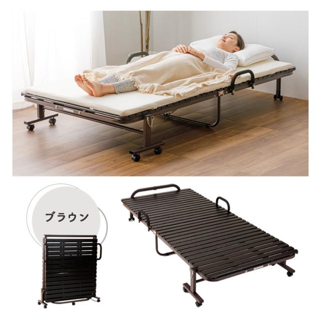 ベッド すのこベッド 折りたたみベッド アイリスプラザ 折りたたみすのこベッド シングル FDBB-9939 すのこ31枚 折りたたみ コンパクト 通気性 キャスター付き 手すり付き コンパクト収納 桐無垢材 新生活 インテリア_13