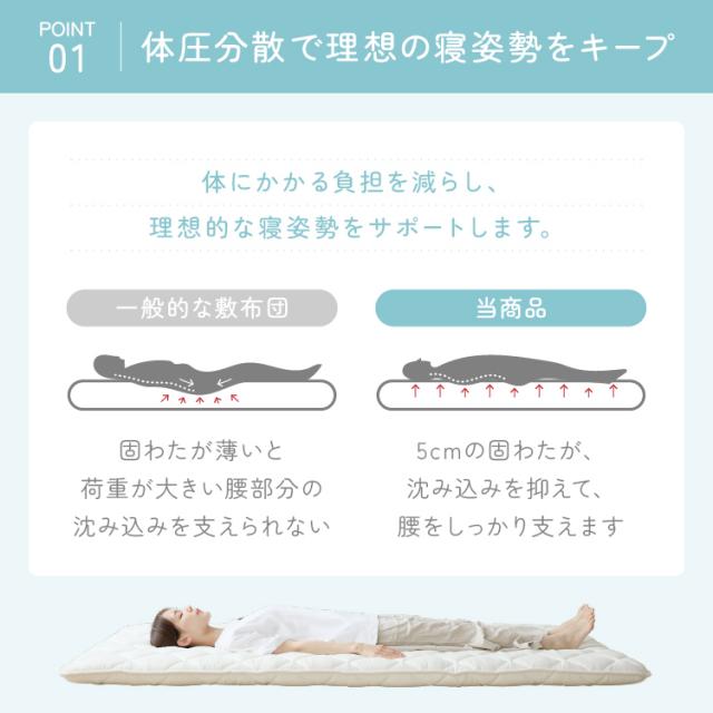 腰痛防止 体圧分散 高反発 抗菌防臭 防ダニ サポート 固め 8cm 心材5cm ピーチスキン 腰サポートバランス三層敷き布団 DLアイボリー ふとんファクトリー 腰痛防止 体圧分散 高反発 抗菌防臭 防ダニ サポート 固め ピーチスキン_4