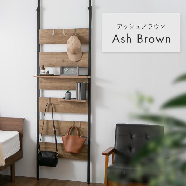 つっぱり式 オープンラック 間仕切り ウッドウォールラック ハーフ棚板付き PWLRHT62 突っ張り ラック フック収納 壁面家具 壁面収納 キッチン収納 リビング家具 コレクションラック リビング収納 パーテーション 送料無料_2