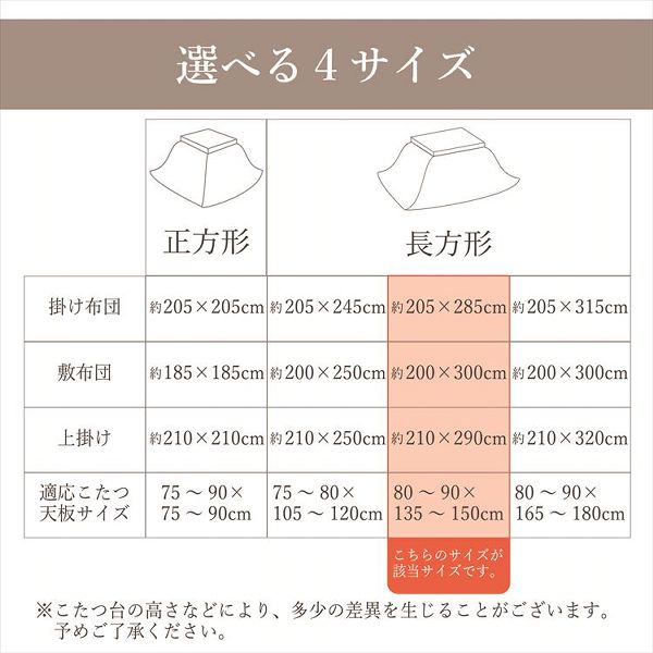 こたつ布団3点セット（こたつ掛布団 こたつ敷布団 こたつ上掛け）掛布団サイズ205×285cm 「シンシア」 5尺こたつ台適用 洗える上掛け付き こたつ 布団 大判 長方形大判 5尺 ふんわり 暖かい コタツ 日本製 三点セット_9