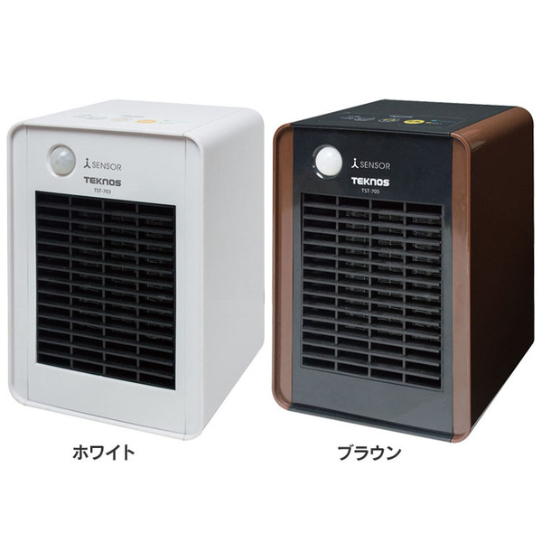 TEKNOS ミニセラミックファンヒーター人感700W TST-708 【B】 テクノイオン ストーブ 消臭 除菌 空気清浄 人感センサー スポット暖房 テクノス