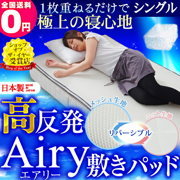 敷きパッド シングル リバーシブル 夏 冬 オールシーズン 通年 ベッドパッド 体圧分散 高反発 寝返り 洗える 丸洗い 抗菌 防臭 通気性 湿気対策 薄手 置くだけ 軽量 敷パッド パット ベッドパット 寝具 アイリスオーヤマ エアリー Airy PAR-S *