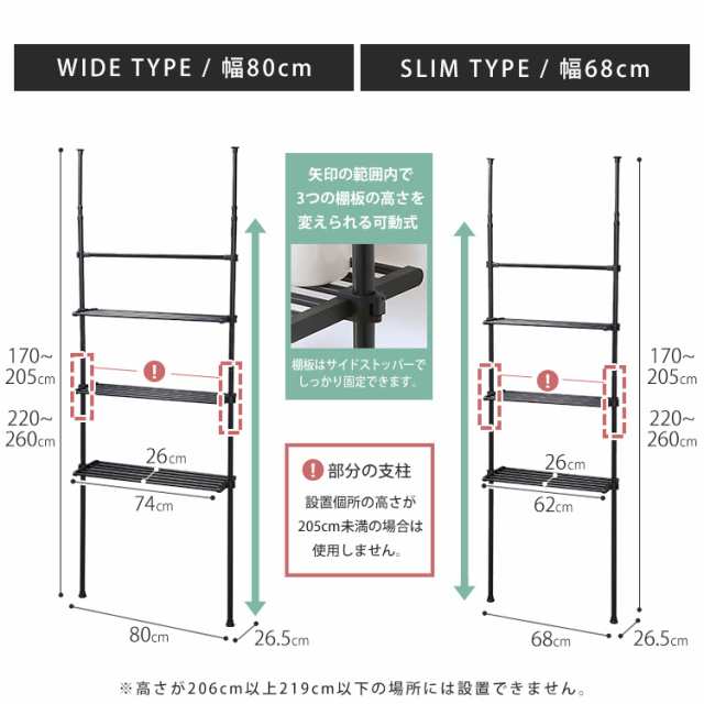 ラック 突っ張り 収納ラック つっぱり 壁面収納 壁面 ラック TWR-800