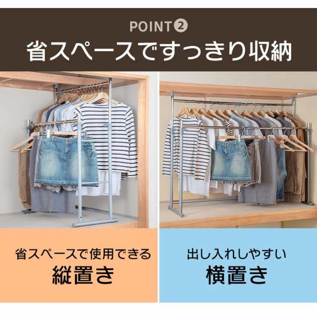 ハンガーラック 2段 押入れハンガー 押し入れ パイプハンガー ハンガーラック 2段 押入れハンガー 押し入れ パイプハンガー