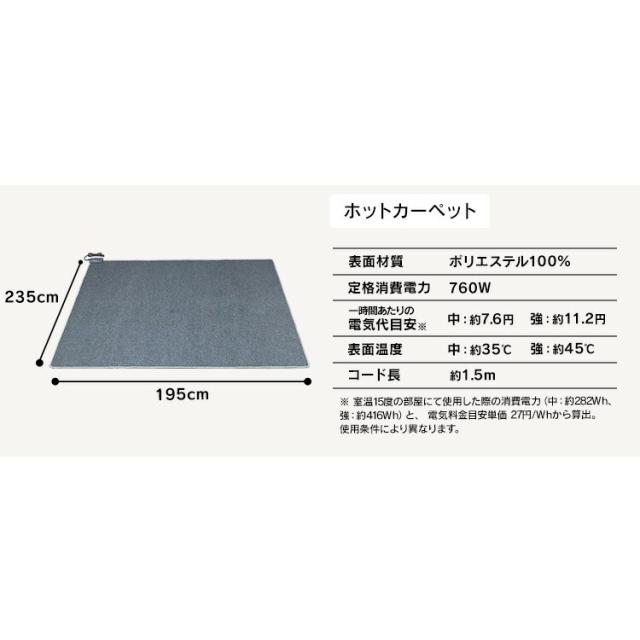 ホットカーペット 3畳 ラグセット ホットカーペット+シャギーラグ（パイル）セット 200×250cm 3畳 TWA-3000BI SGR-2025 ホットカーペット ラグ セット カーペット 滑り止め付き オールシーズン 防音_19