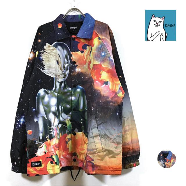 RIP N DIP リップンディップ GALACTICA COACHES JACKET コーチ ジャケット 長袖 メンズ 送料無料 総柄 ブルゾン ジャンパー トップス 猫 ねこ ネコ cat ストリート系 スポーツ スケート スケボー スケーター ブランド ファッション ブラック M L XL 10,598円