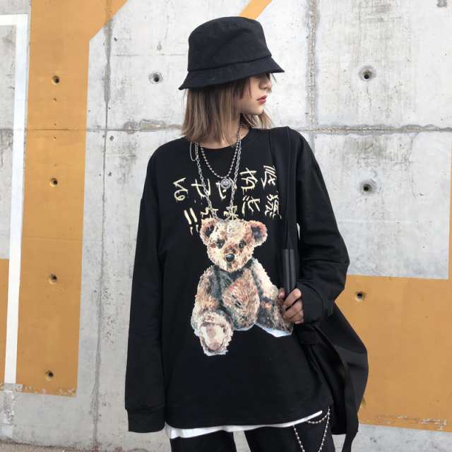 病みかわいい 長袖tシャツ くまプリント ロゴ ゴスロリ ストリート系 原宿系 10代 代 の通販はau Pay マーケット Ladies Seasonz Shop