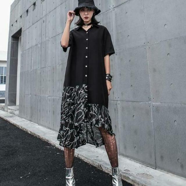 モード系 ワンピース 半袖 ミモレ丈 アシンメトリー 切り替えスカート シャツワンピ フェミニン 大人きれいめ 病み可愛い レトロ 原宿系 の通販はau Pay マーケット Ladies Seasonz Shop