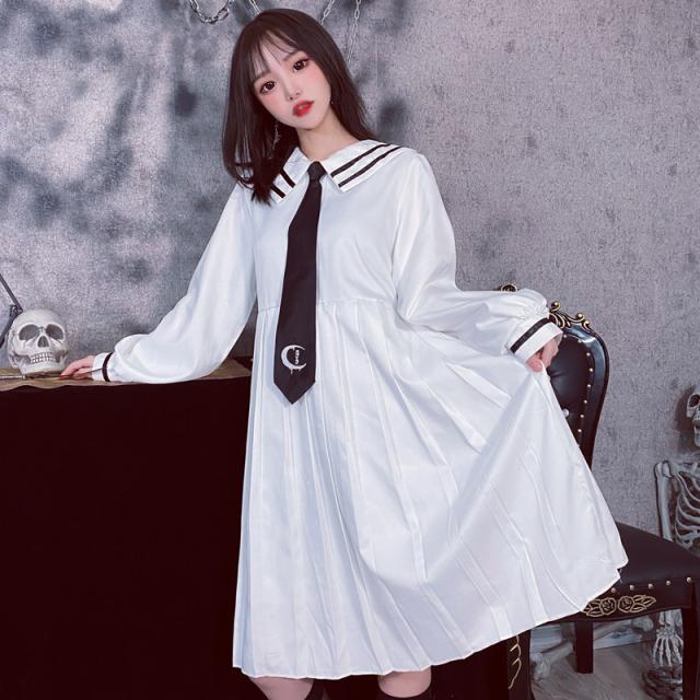 ゴスロリ系 ロリータ 白ワンピ 膝下丈 プリーツスカート 黒ネクタイ 女学院 制服風 病みかわいい 10代 代の通販はau Pay マーケット Ladies Seasonz Shop