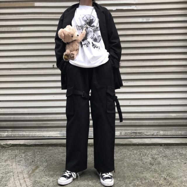 ゴスロリ パンツ ワイドパンツ ユニセックス サイドポケット バックル 原宿系 ストリート系 黒コーデ 韓国 オルチャンの通販はau Pay マーケット Ladies Seasonz Shop