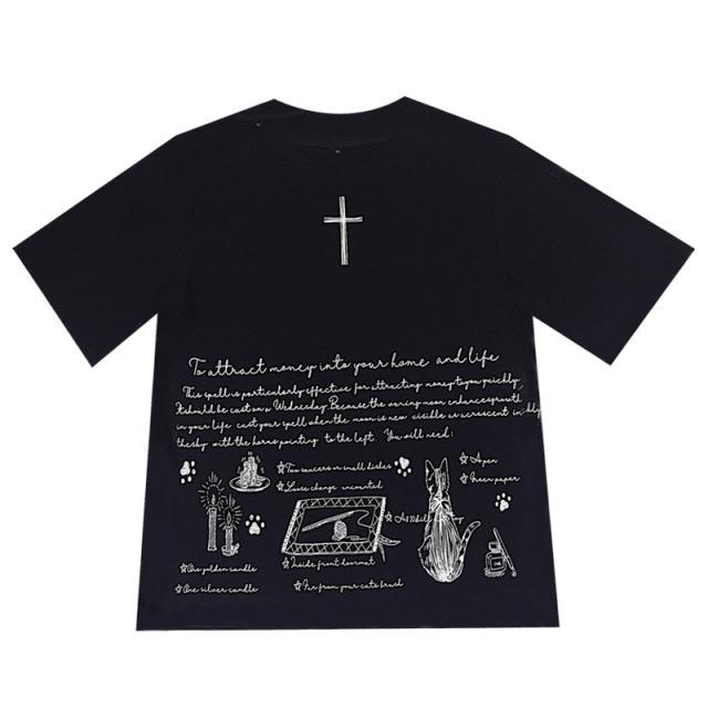 ゴスロリ 病み可愛い ｔシャツ Crazy Girl 猫 十字架 英字ロゴ ゴシック ロリィタ オルチャン 10代 代 十字架ソックス付きの通販はau Pay マーケット Ladies Seasonz Shop