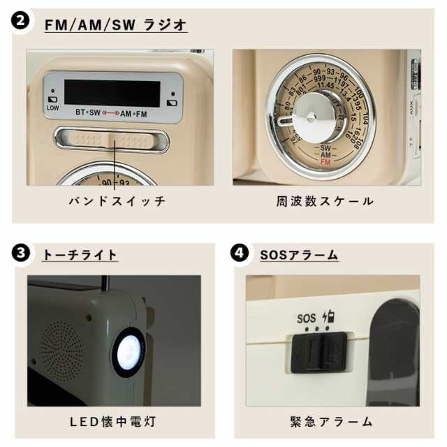 ラジオ レトロ 小型 多機能 防災 非常用 おしゃれ かわいい スピーカー