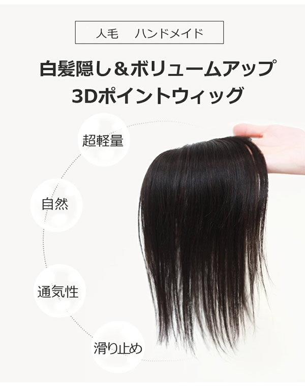 私元気 人毛 3Dポイントウィッグ 20cm BAZF710-20 (送料無料) 部分