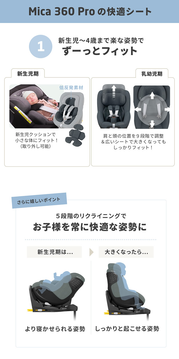 【正規販売店／4年保証】マキシコシ マイカ360 プロ (送料無料) ベビーシート チャイルドシート R129適合 新生児 回転式チャイルドシート MaxiCosi Mica 360 Pro エアバギー_7