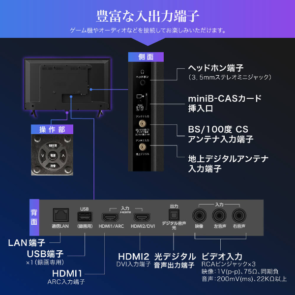 テレビ 32型 ハイビジョン 液晶テレビ ダブルチューナー 32インチ 裏録画 ゲームモード搭載 メーカー 地上・BS・110度CSデジタル 外付けHDD録画機能 HDMI2系統 VAパネル 壁掛け対応 J32CH06 マクスゼン_13