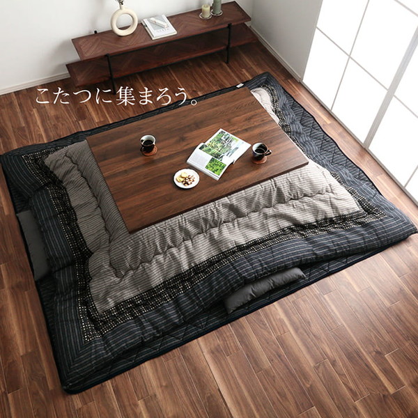 イケヒコ・コーポレーション 1151240030401 こたつ布団 長方形 掛敷セット しじら 『ゆかり』 ブラック 約205×315cm(厚掛けタイプ) メーカー直送