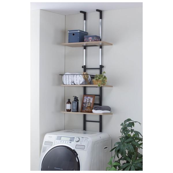 【2/23ポイントUP】SYM-300(BK) 突っ張り式洗濯機ラック 棚3枚タイプ ブラック サン・ハーベスト メーカー直送の通販は