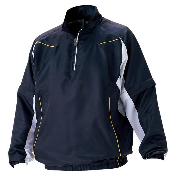 ゼット 野球ウエア 長袖/半袖切り替え式ハーフジップジャンパー ネイビー×ホワイト XO BOV515 2911 ZETT