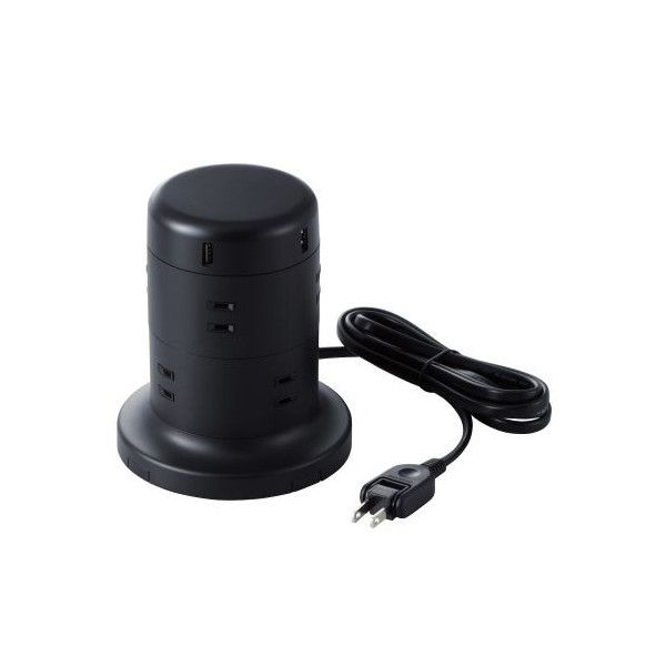 TT-U01-0820BK ELECOM [延長コード タワー電源タップ 8個口 2m ほこりシャッター付 ブラック] メーカー直送