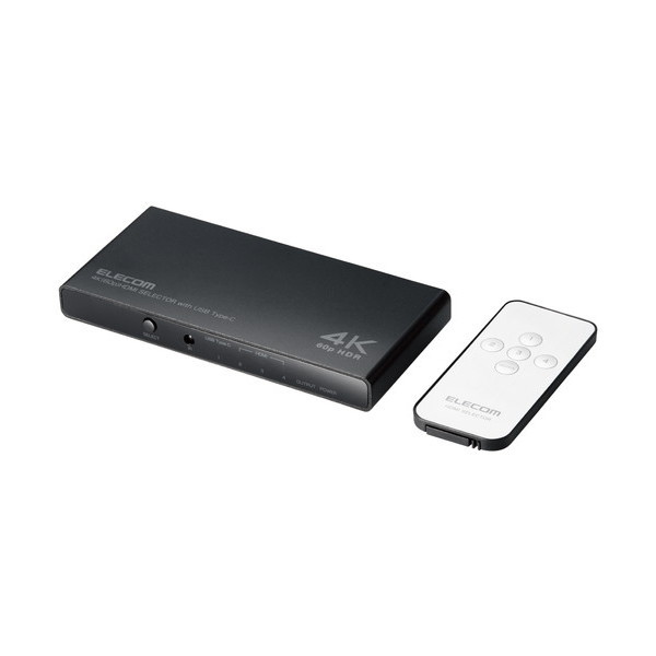DH-SW4KC41BK ELECOM [HDMI切替器 USB Type-C×1入力 タイプA×4入力 1出力 4K 60Hz HDMI2.0b ミラーリング リモコン付き] メーカー直送