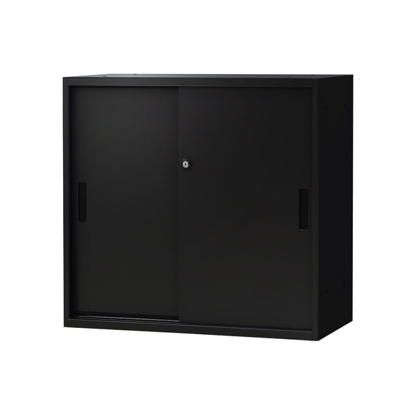 【法人限定】 EA-8040-2H2-W-BK Netforce ブラック [引戸書庫 2段 スチール (幅800×奥行400×高さ750mm)] メーカー直送