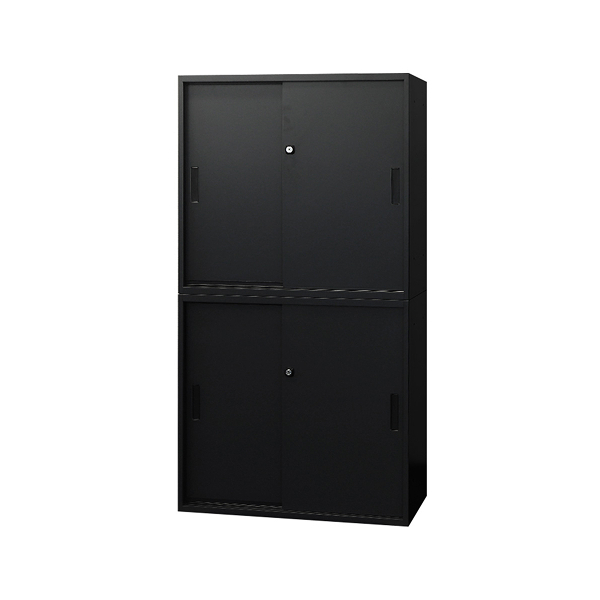 【法人限定】 EA-8040-2H22H2-W-BK Netforce ブラック Easembly (イーセンブリー) [引戸書庫 2台セット 2段 スチール書庫 幅800×奥行400] メーカー直送