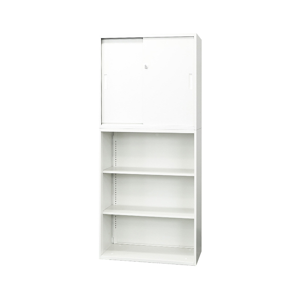 【法人限定】 EA-8040-2H23N-W-WH Netforce ホワイト Easembly (イーセンブリー) [引戸書庫2段+オープン書庫3段セット スチール 幅800×奥行400] メーカー直送 23,387円