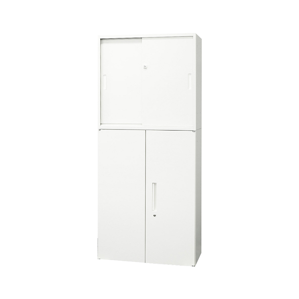 【法人限定】 EA-8040-2H23R-W-WH Netforce ホワイト Easembly (イーセンブリー) [引戸書庫2段+両開き書庫3段セット スチール 幅800×奥行400] メーカー直送